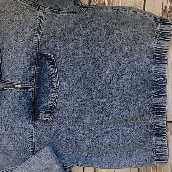 Boohoo Denim Quarter-Zip Pullover Jacket Sz 8 Cotton Dropped Shoulders Boxy - Picture 6 of 13